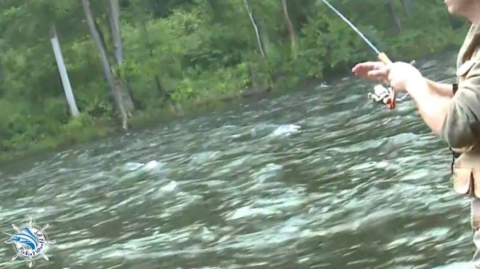 spinning reel for trout fishing in moving water